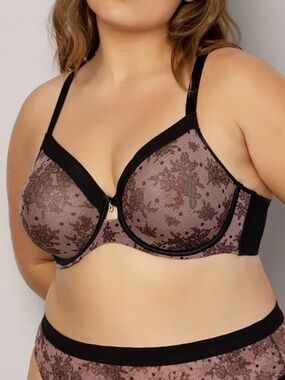 Curvy Couture Unlined Floral Pattern Bra Size 44DD